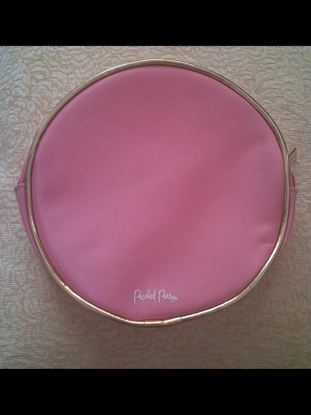 Packed Party Pink Cosmetic Pouch with Gold Trim
